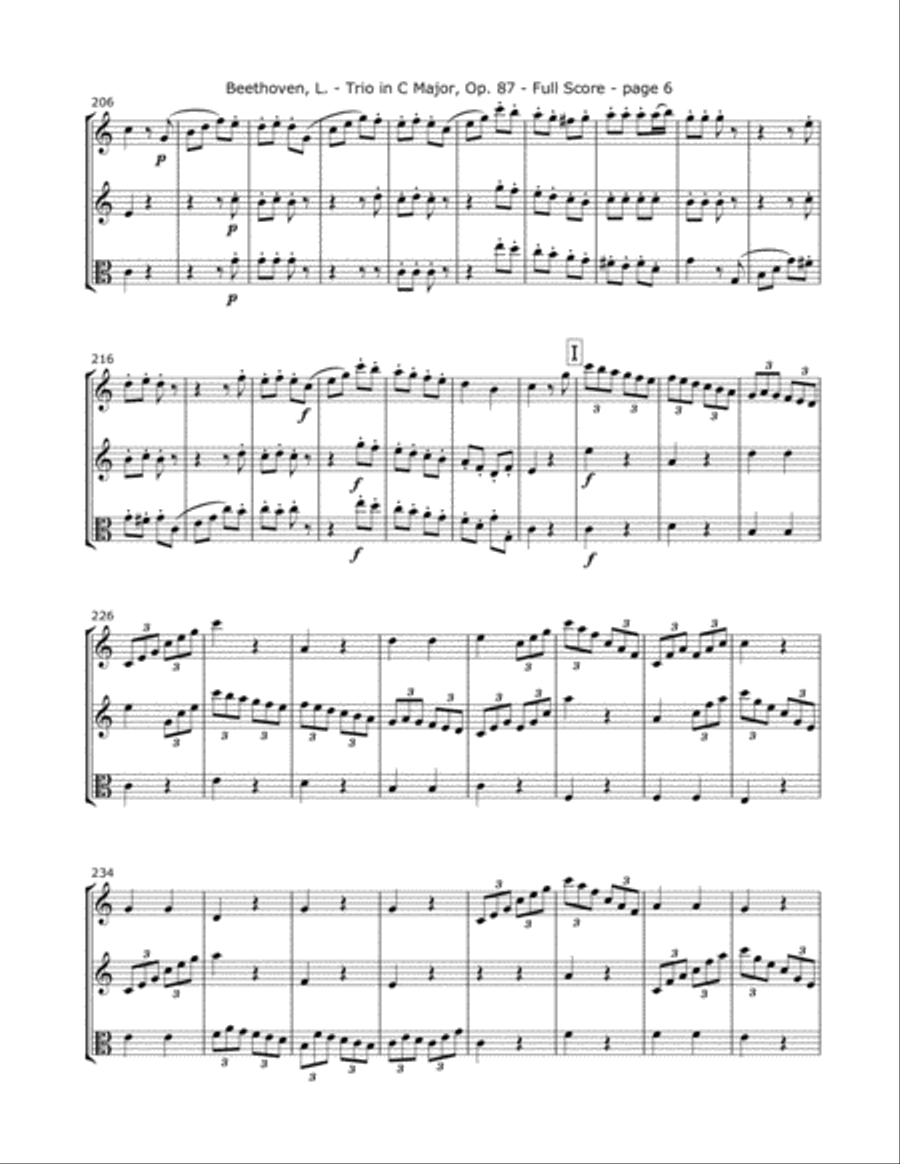 Beethoven, L. - Trio Op. 87 (Mvt. 4) for Two Violins and Viola String Trio scores gallery preview page 6