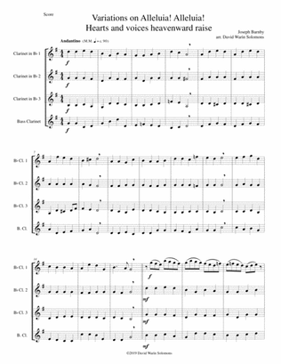 Variations on Alleluia! Alleluia! Hearts and voices heavenward raise for clarinet quartet