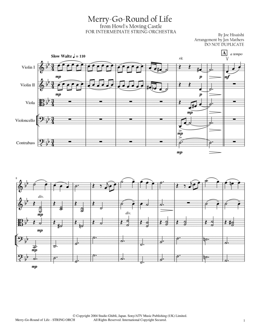 Merry-go-round Of Life String Orchestra scores gallery preview page 1