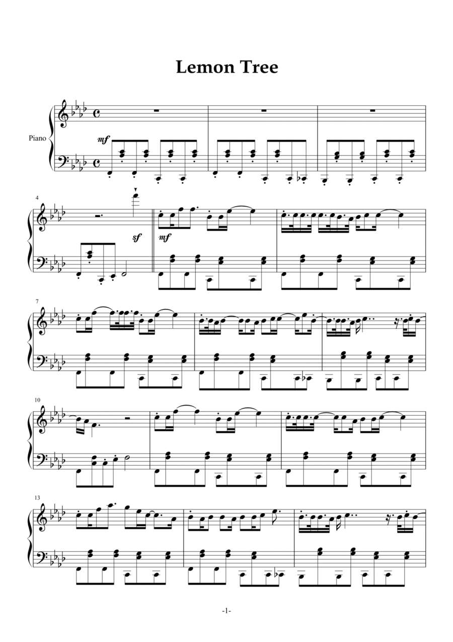 Lemon Tree Piano Solo scores gallery preview page 1