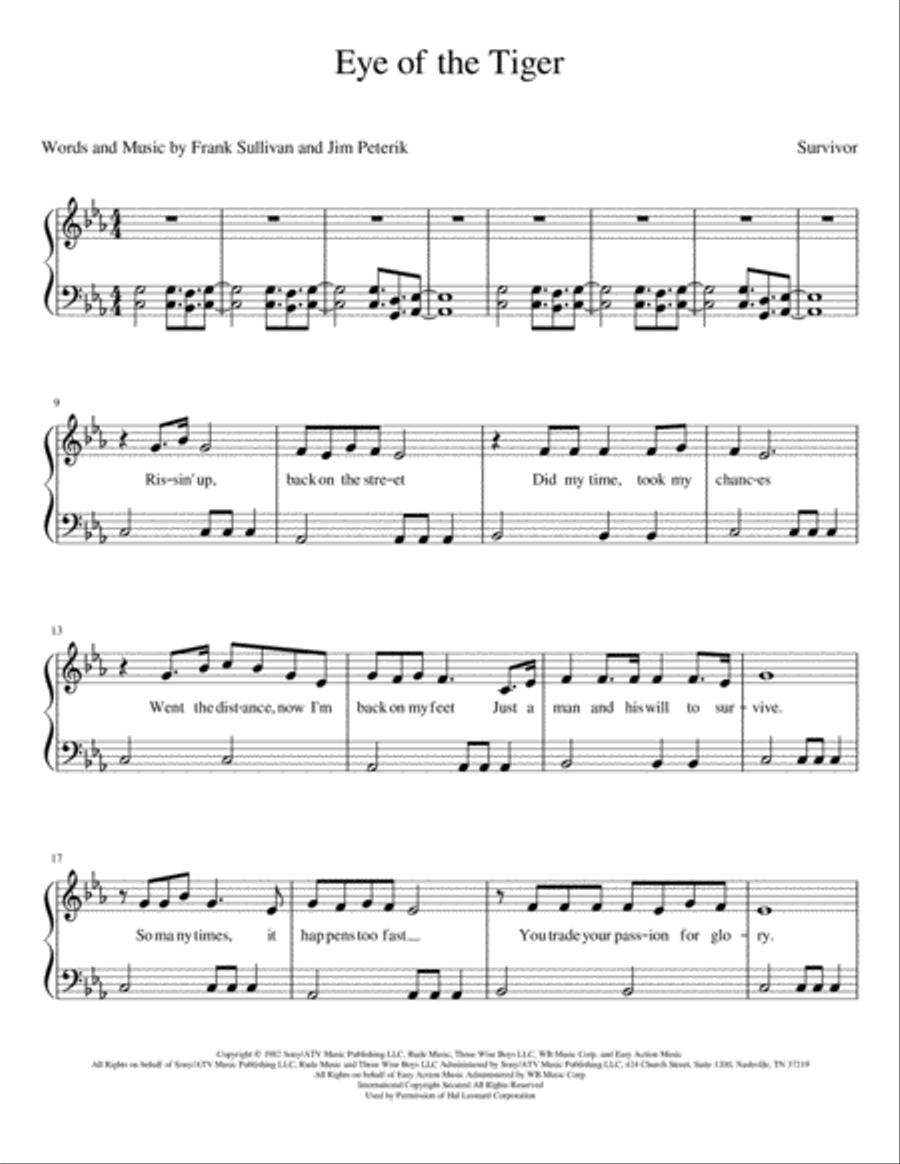 Eye Of The Tiger Easy Piano scores gallery preview page 1