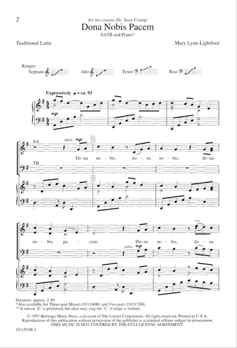 Dona Nobis Pacem 4-Part scores gallery preview page 2