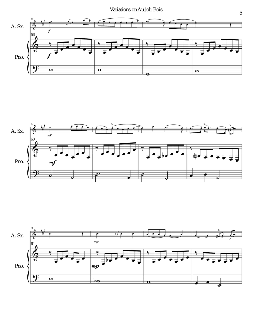 Variations on au Joli Bois for alto saxophone and piano Alto Saxophone scores gallery preview page 5