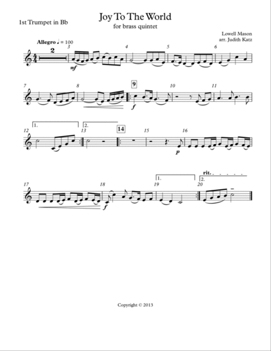 Joy To The World - for brass quintet Brass Quintet scores gallery preview page 5