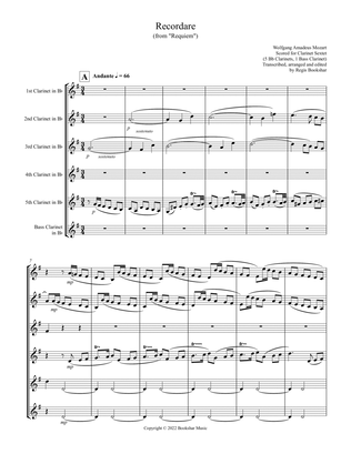 Recordare (from "Requiem") (F) (Clarinet Sextet - 5 Clar, 1 Bass Clar)
