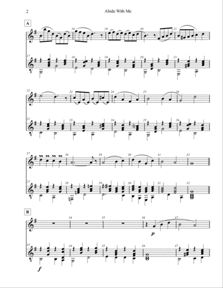 Abide with Me for Flute (C instrument) and Guitar Flute scores gallery preview page 3