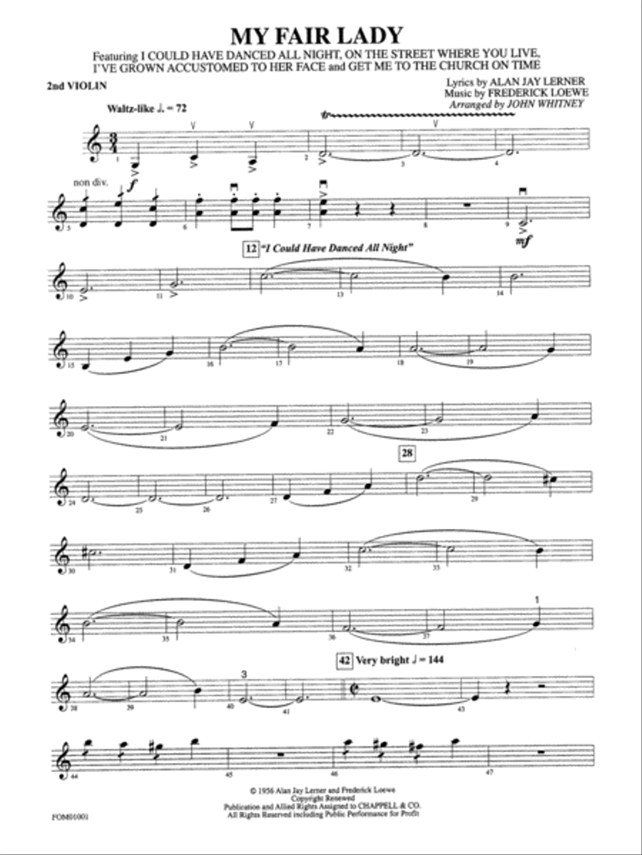 My Fair Lady (Medley): 2nd Violin Full Orchestra scores gallery preview page 1