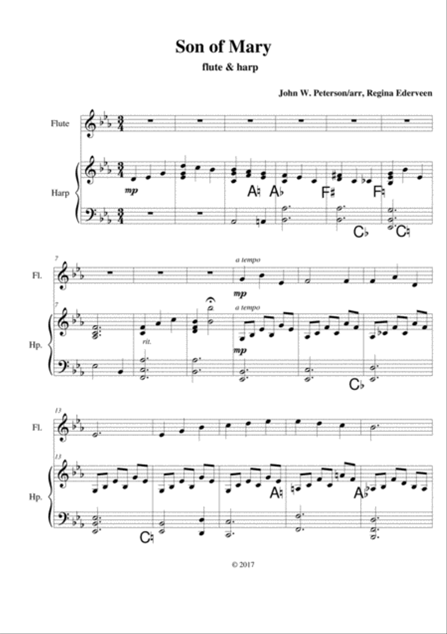 Son of Mary - flute & harp Son of Mary - flute & harp Small Ensemble scores gallery preview page 1