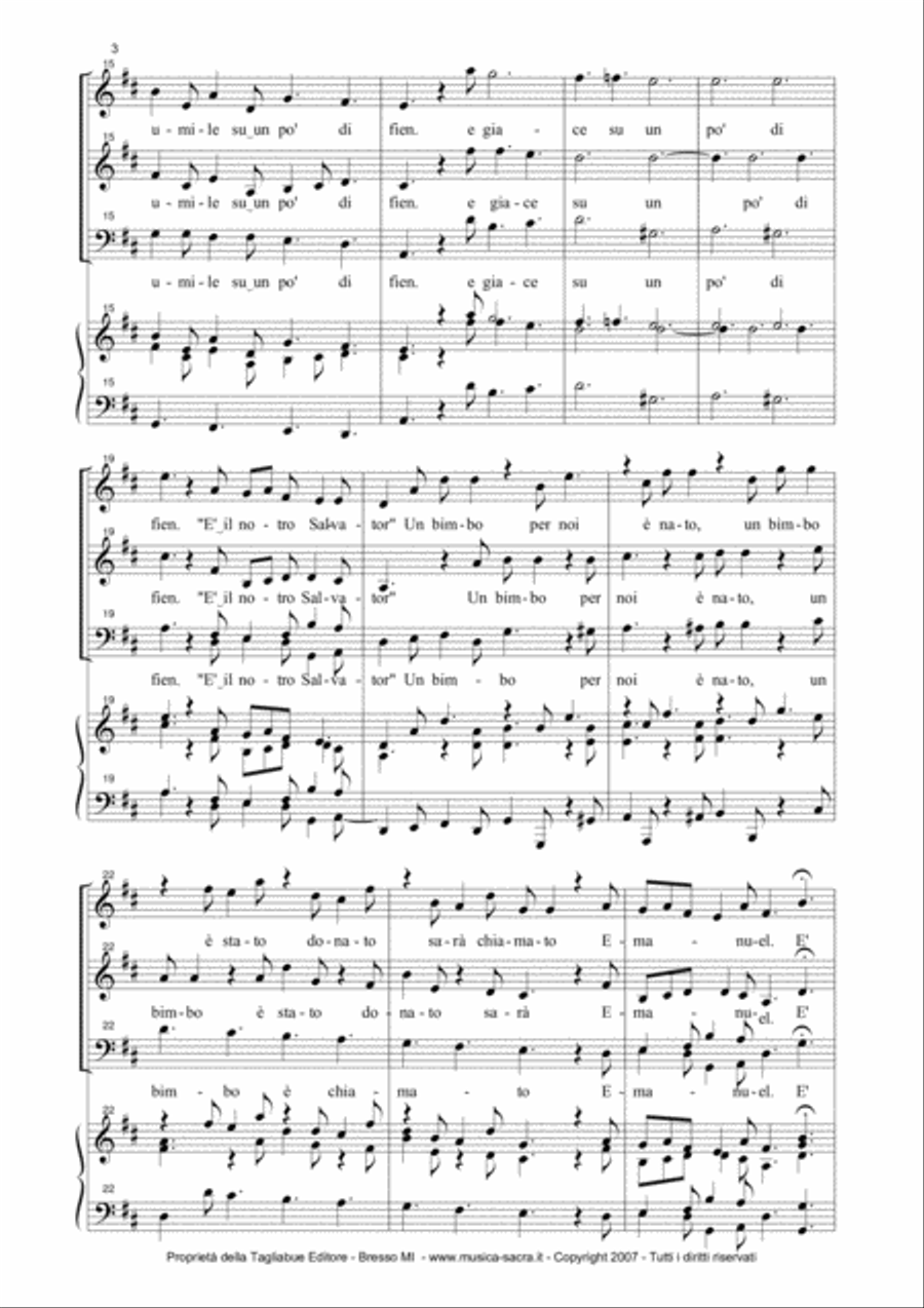 PASTORALE From: Concerto grosso Op. 6-8 - by A. Corelli - For SAB Choir and Organ in D Maior 3-Part scores gallery preview page 3