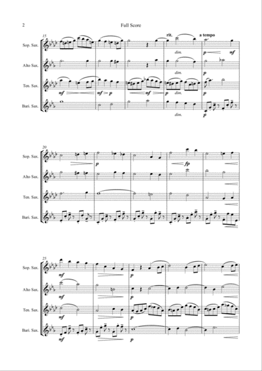 Poco Lento for Saxophone Quartet (SATB) Saxophone Quartet scores gallery preview page 3