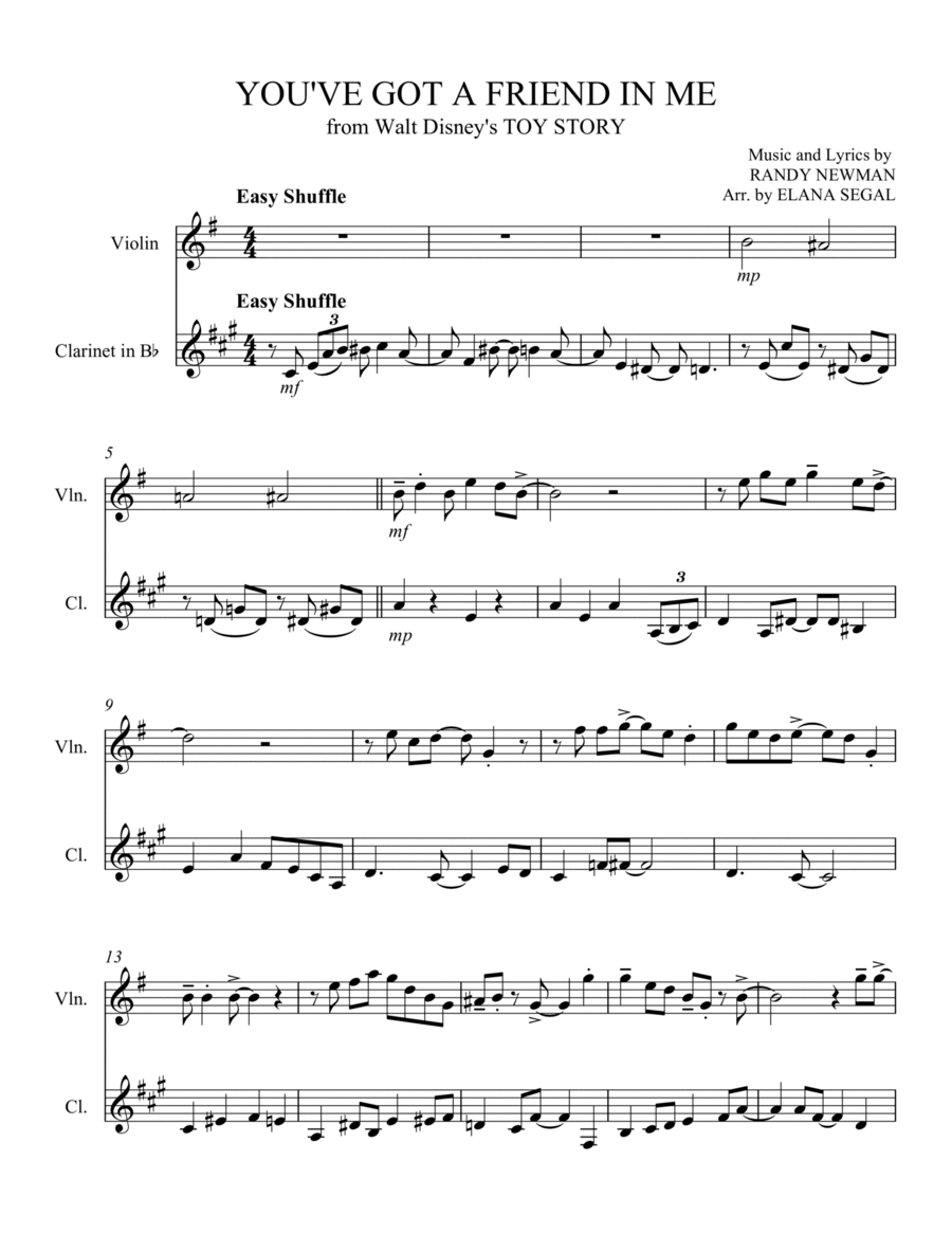 You've Got A Friend In Me B-Flat Clarinet scores gallery preview page 1