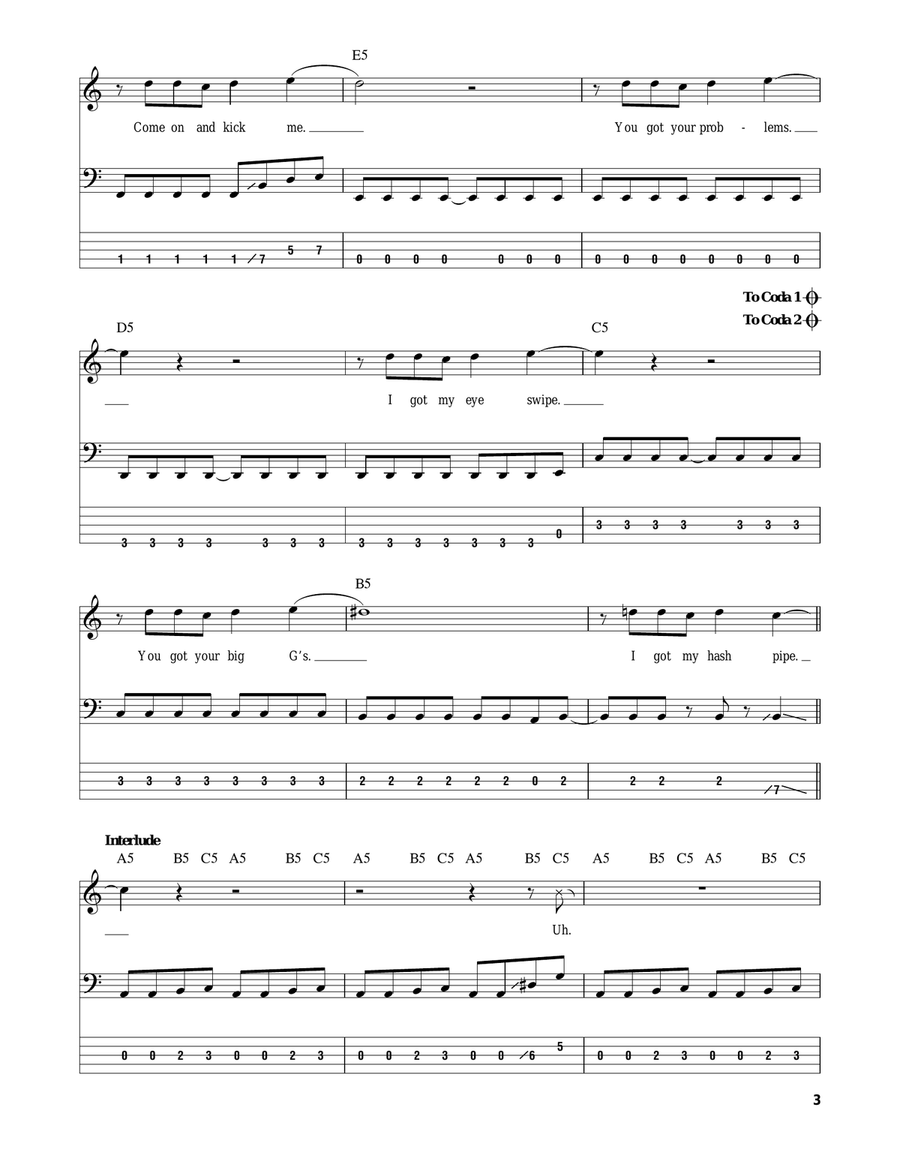 Hash Pipe Bass Guitar Tablature scores gallery preview page 3