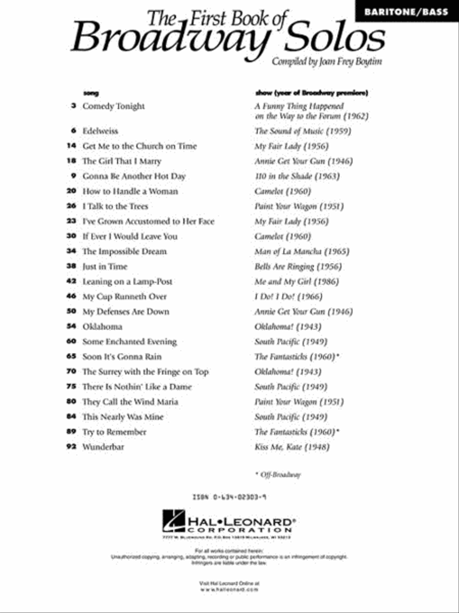 First Book Of Broadway Solos - Baritone/Bass image number null