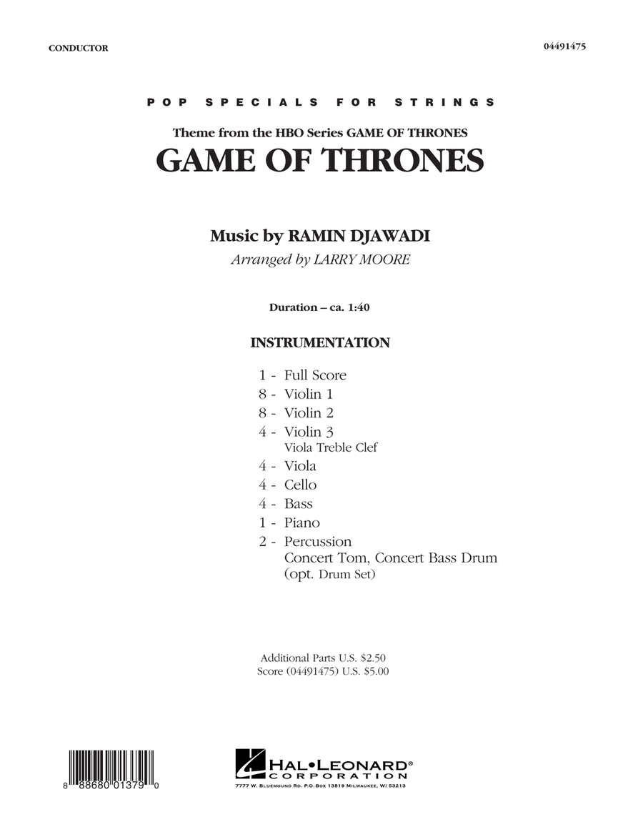 Game of Thrones (arr. Larry Moore) - Conductor Score (Full Score) Orchestra scores gallery preview page 1