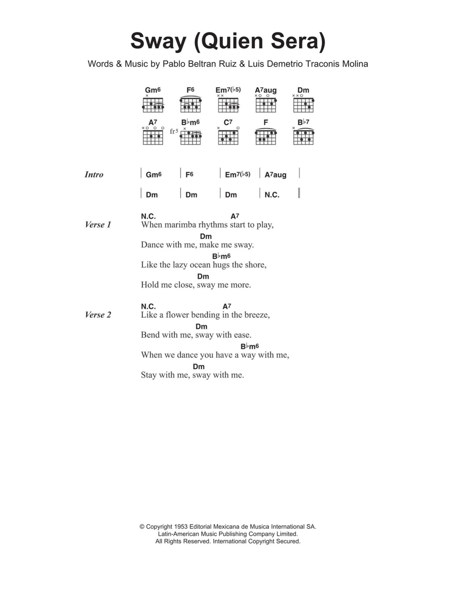 Sway (Quien Sera) Sway (Quien Sera) Easy Guitar scores gallery preview page 1