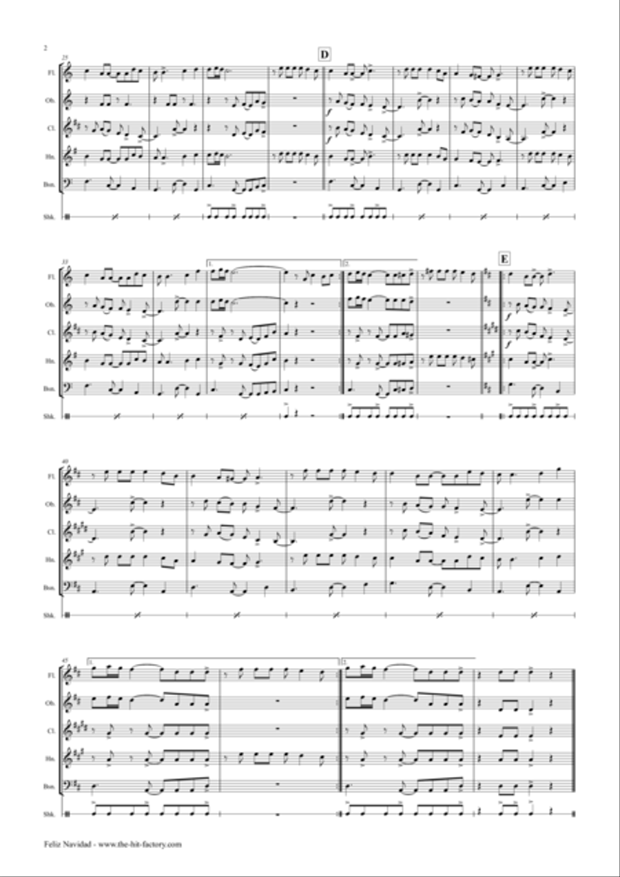 Feliz Navidad Woodwind Quintet scores gallery preview page 3