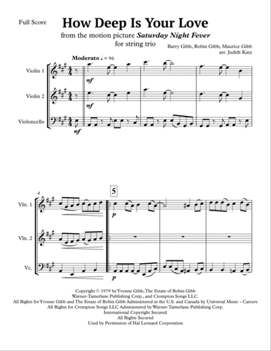 How Deep Is Your Love from the Motion Picture SATURDAY NIGHT FEVER String Trio scores gallery preview page 2