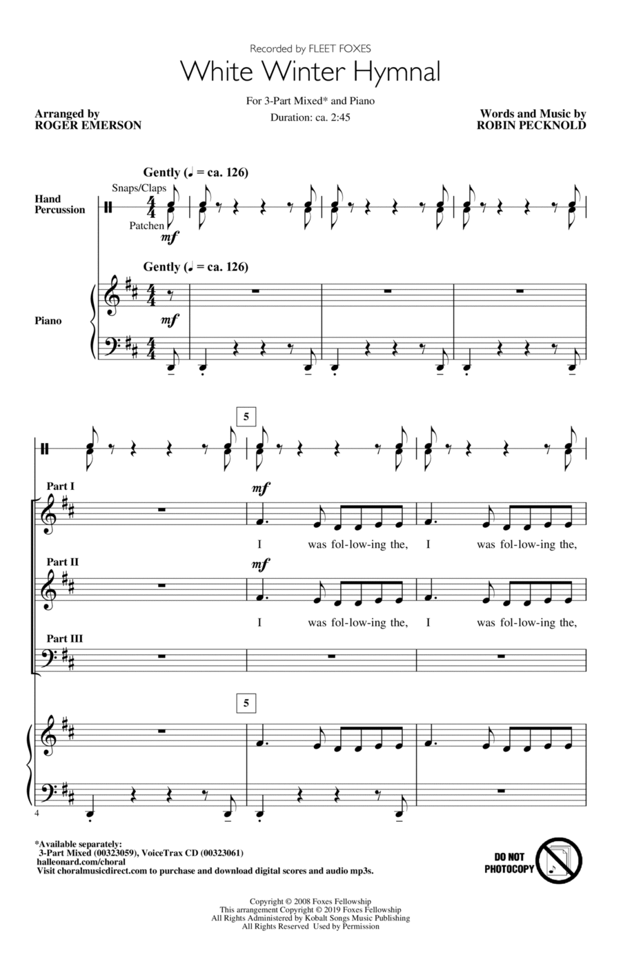 White Winter Hymnal (arr. Roger Emerson) 3-Part scores gallery preview page 1