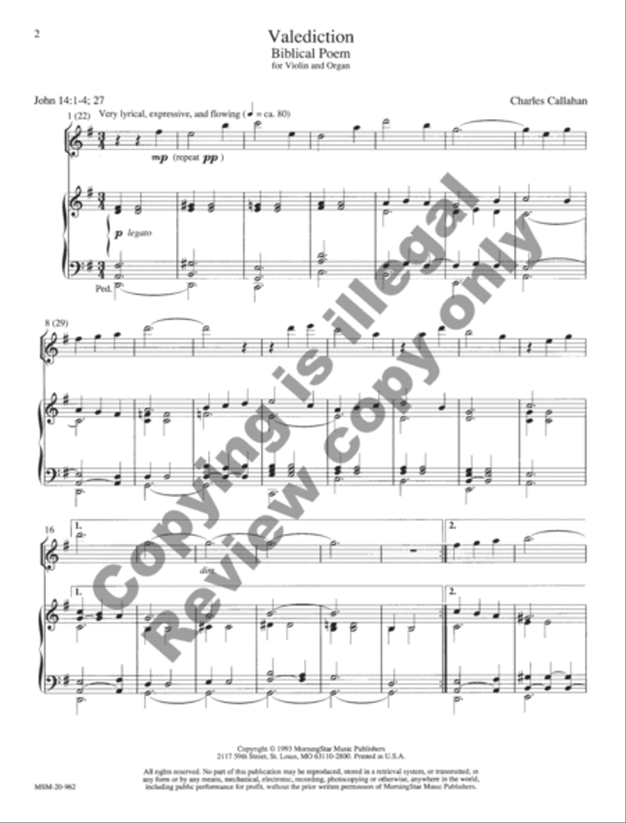 Valediction: A Biblical Poem for Violin and Organ