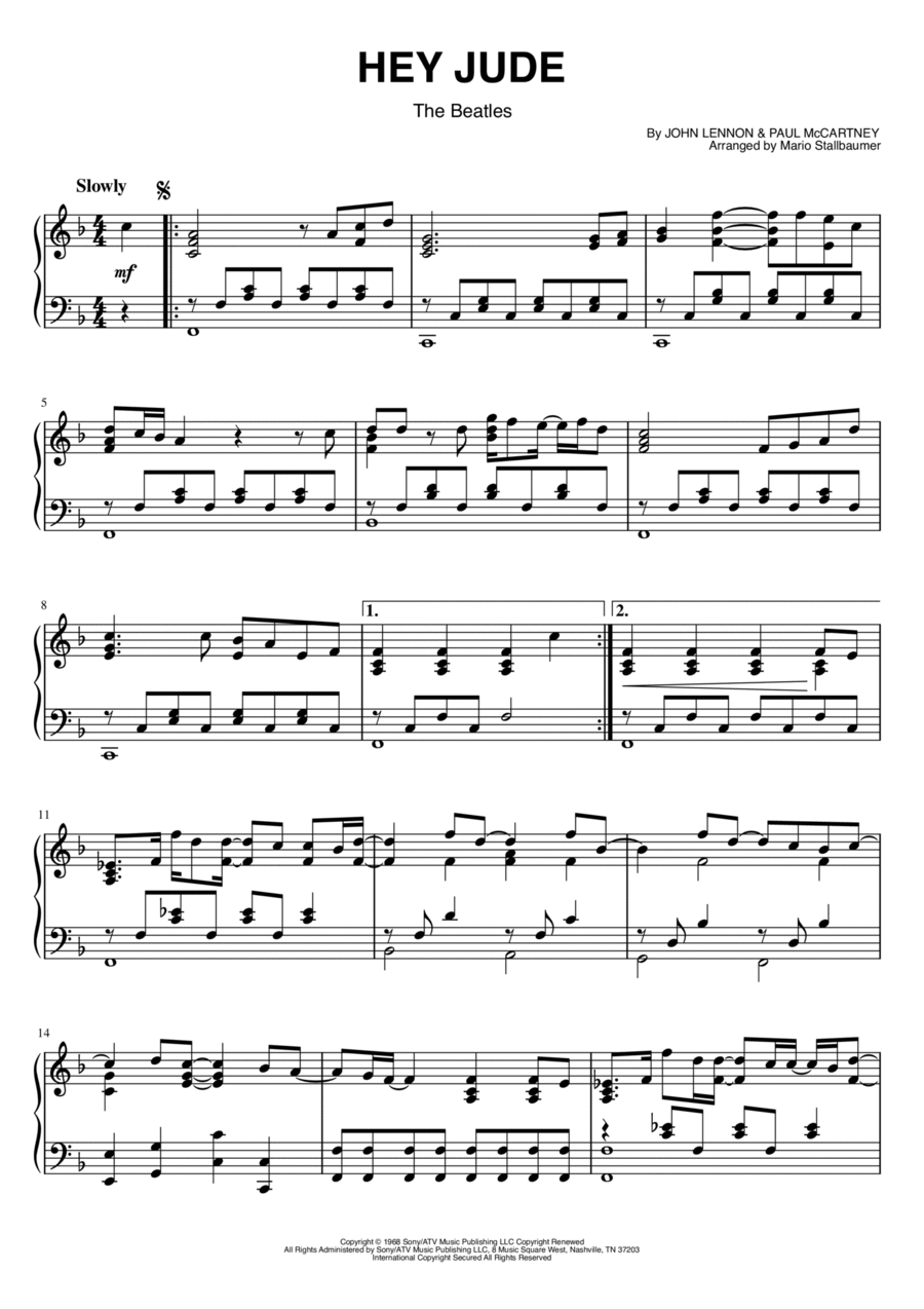 Hey Jude Piano Solo scores gallery preview page 1