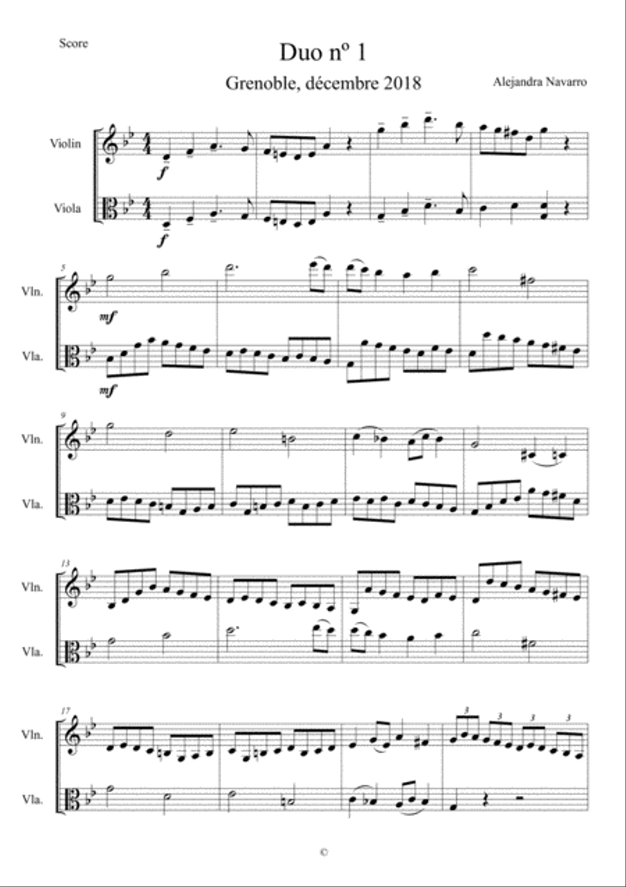 Duo for Violin and Viola String Duet scores gallery preview page 1
