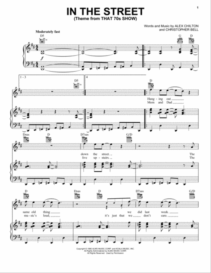In The Street (Theme from That 70s Show) Piano, Vocal, Guitar scores gallery preview page 1