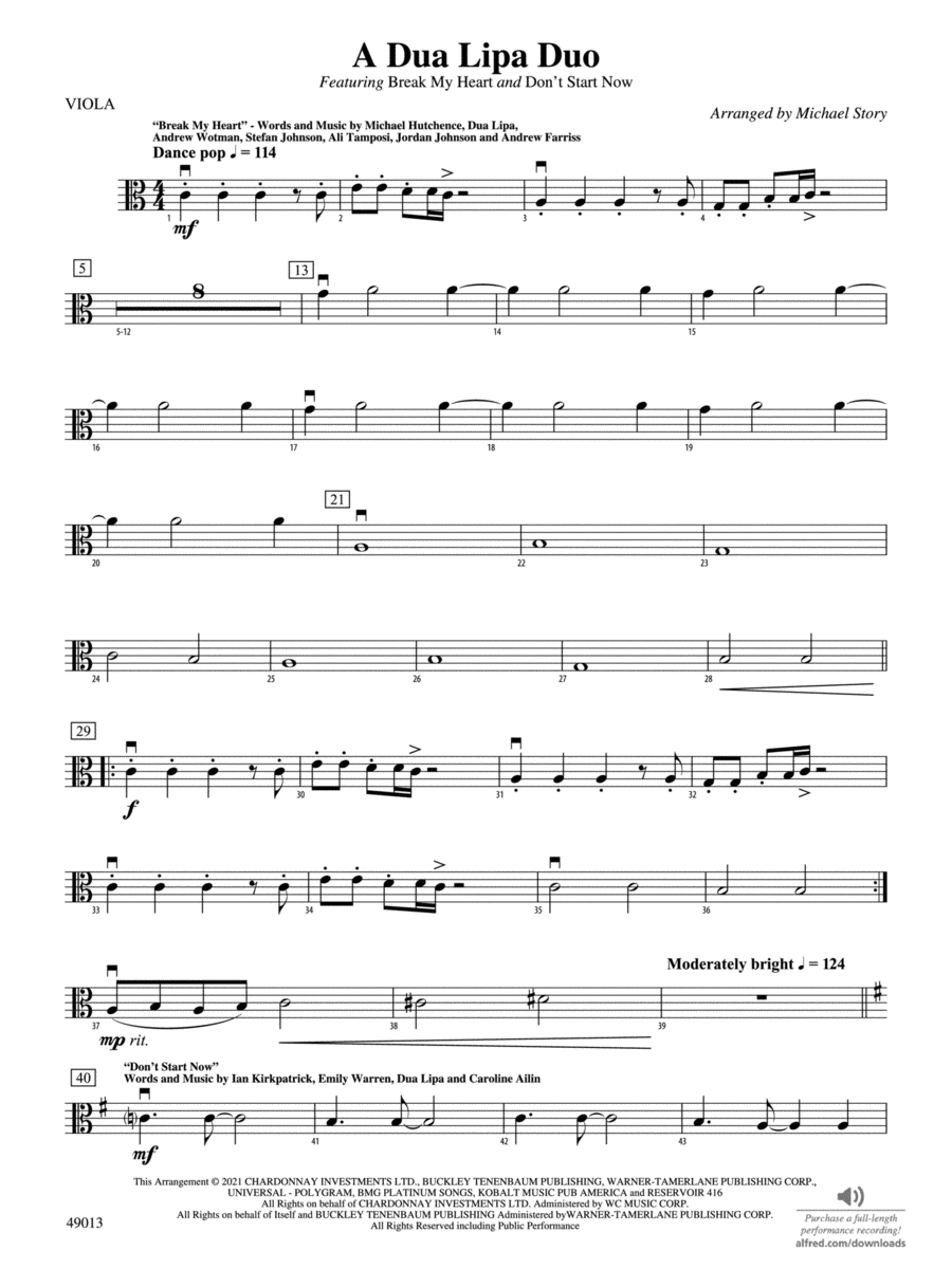 A Dua Lipa Duo: Viola A Dua Lipa Duo: Viola String Orchestra scores gallery preview page 1