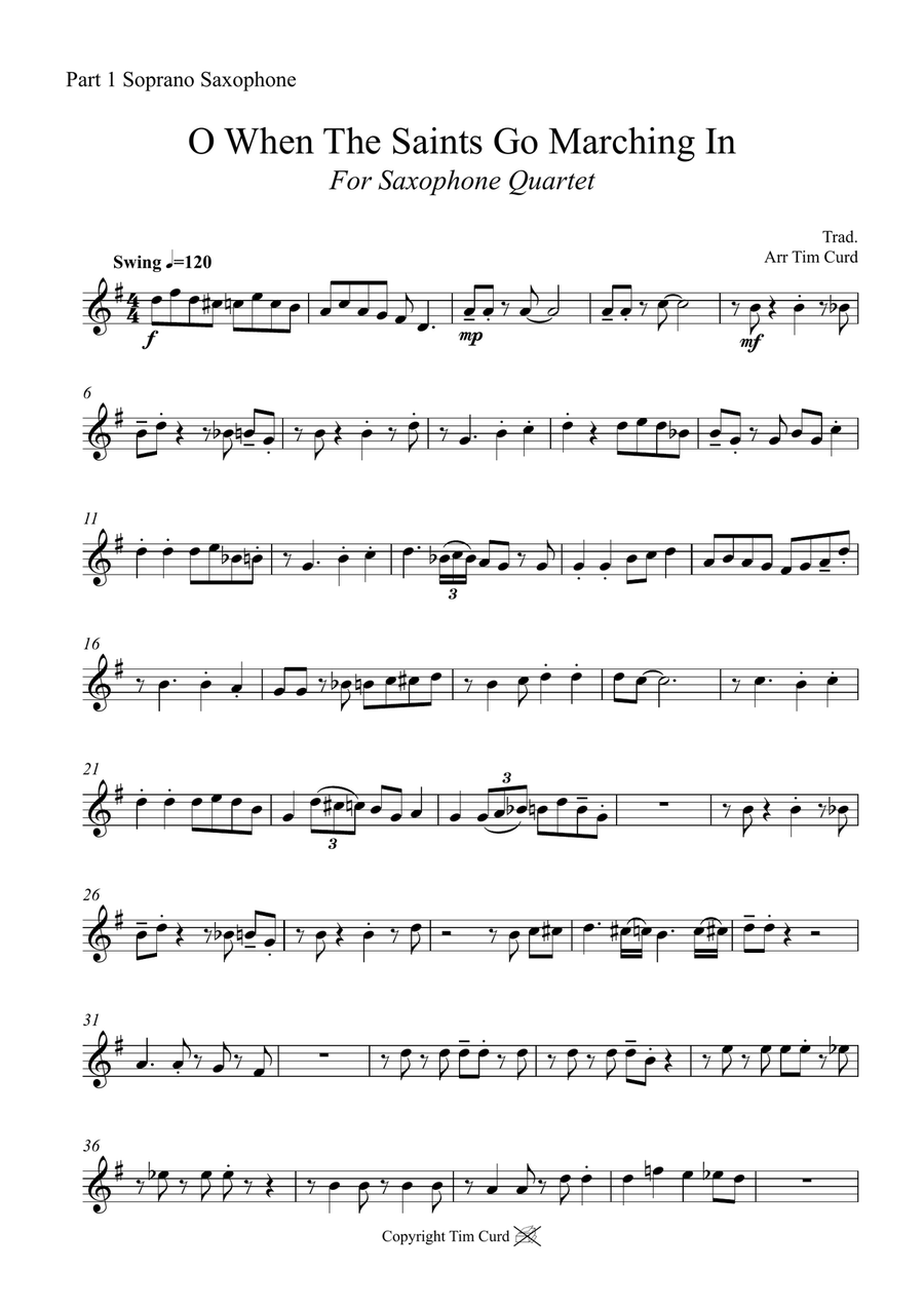 O When The Saints Go Marching In. For Saxophone Quartet Saxophone Quartet scores gallery preview page 6