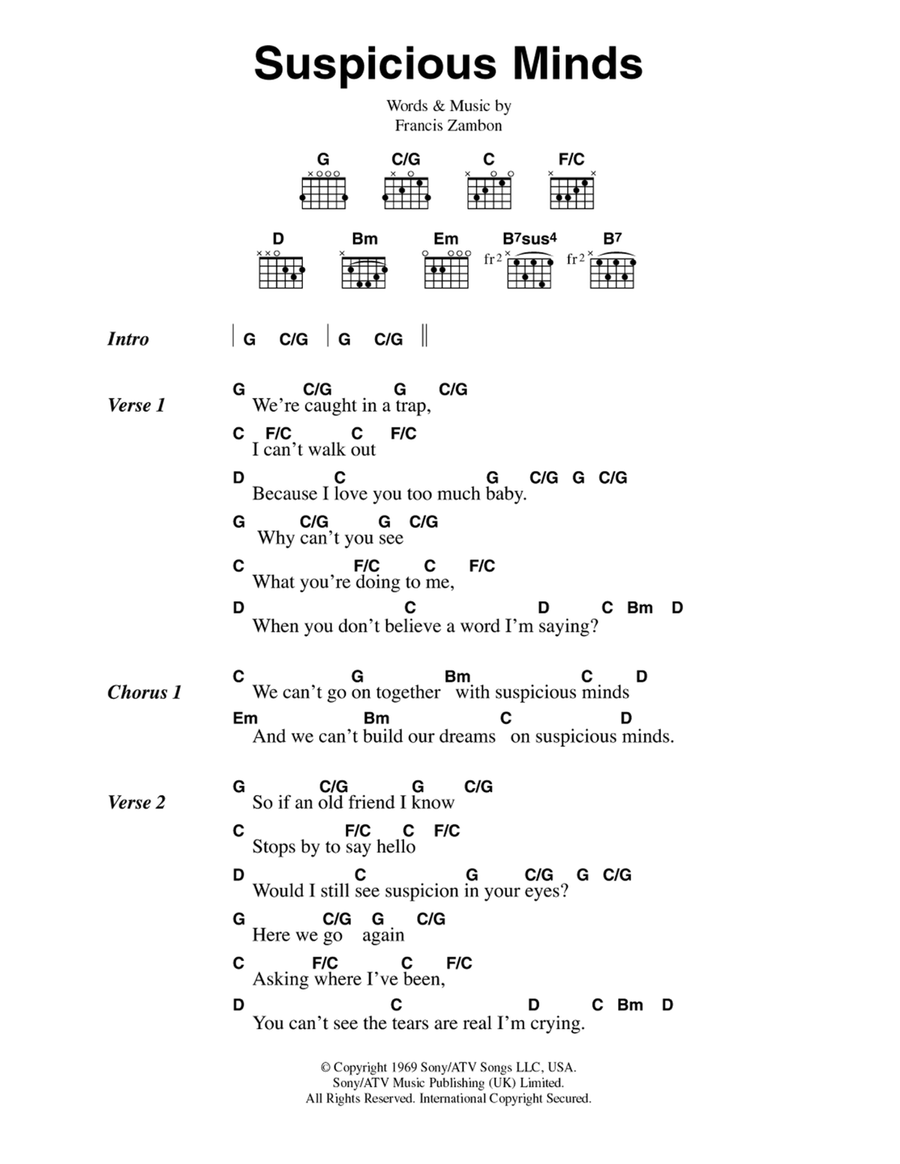 Suspicious Minds Guitar scores gallery preview page 1