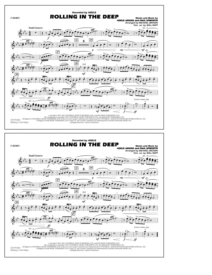 Rolling In The Deep - F Horn Marching Band scores gallery preview page 1
