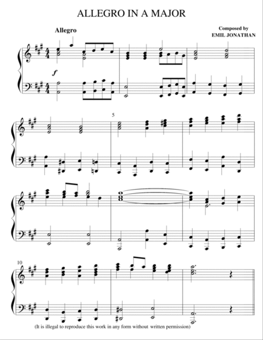 Allegro in A Major Piano Solo scores gallery preview page 2