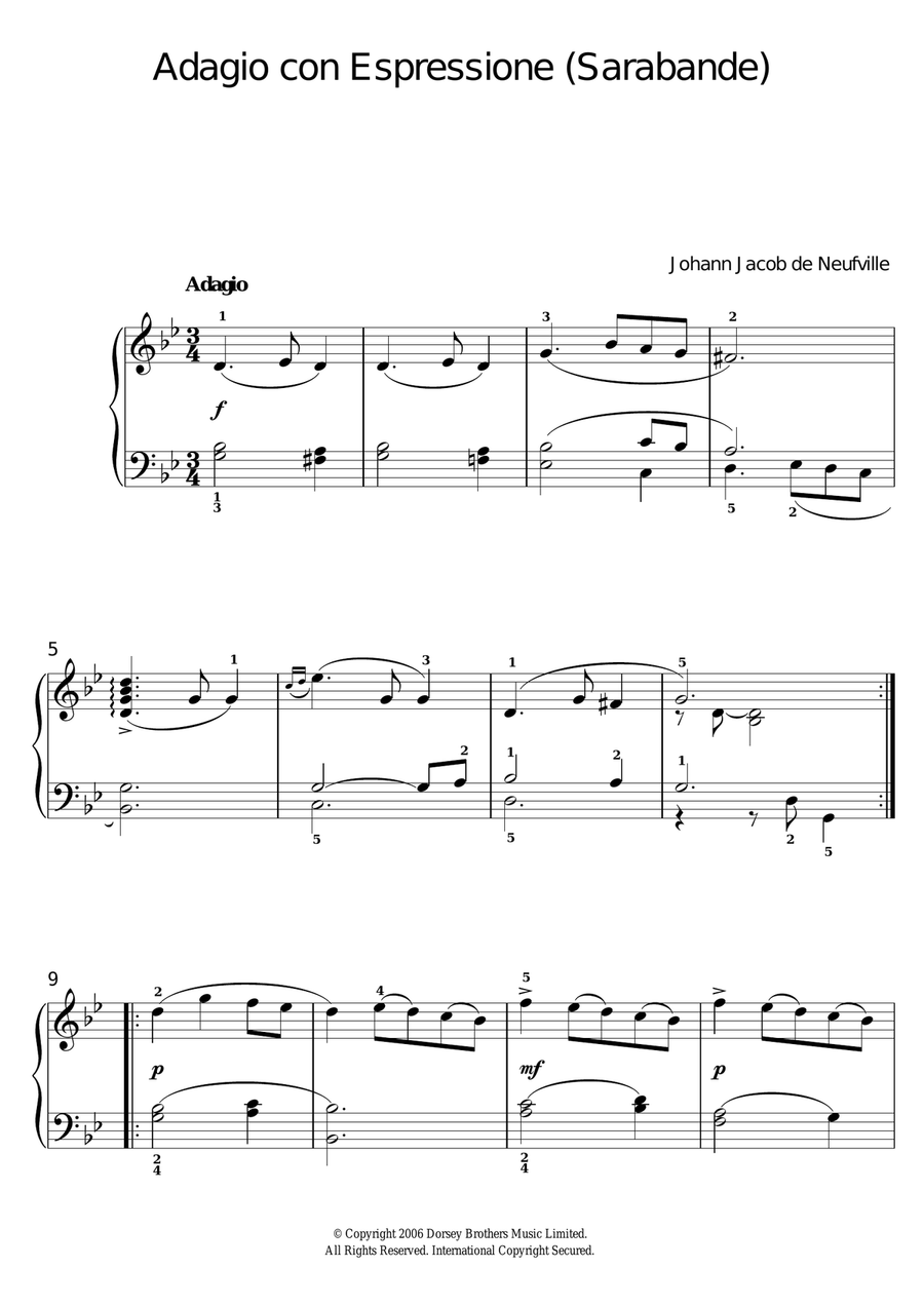Adagio Con Espressione (Sarabande) Piano Solo scores gallery preview page 1