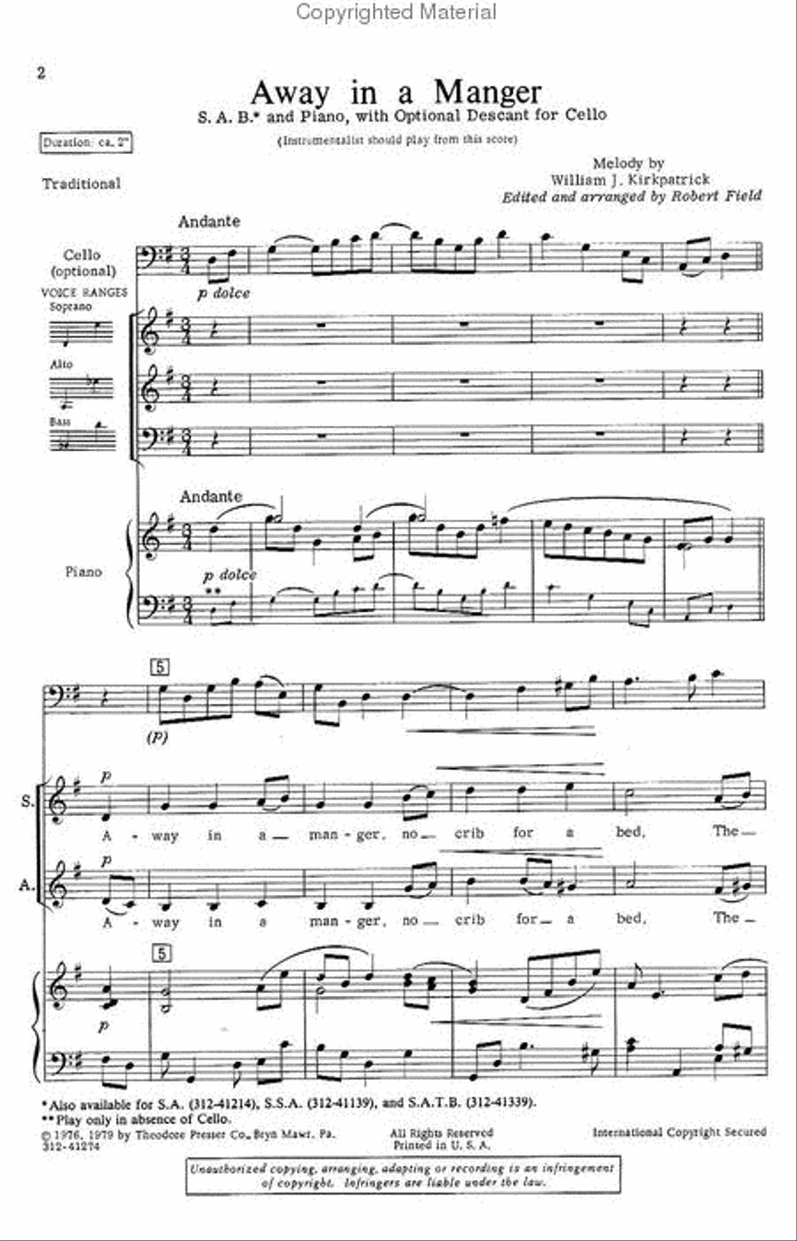 Away in A Manger Choir scores gallery preview page 2