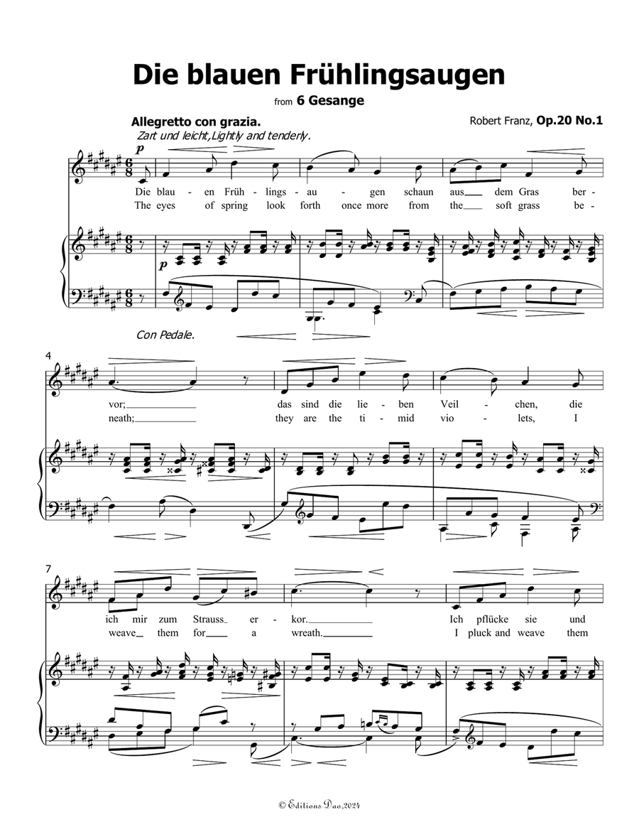 Die blauen Fruhlingsaugen, by Robert Franz, in F sharp Major Voice scores gallery preview page 3