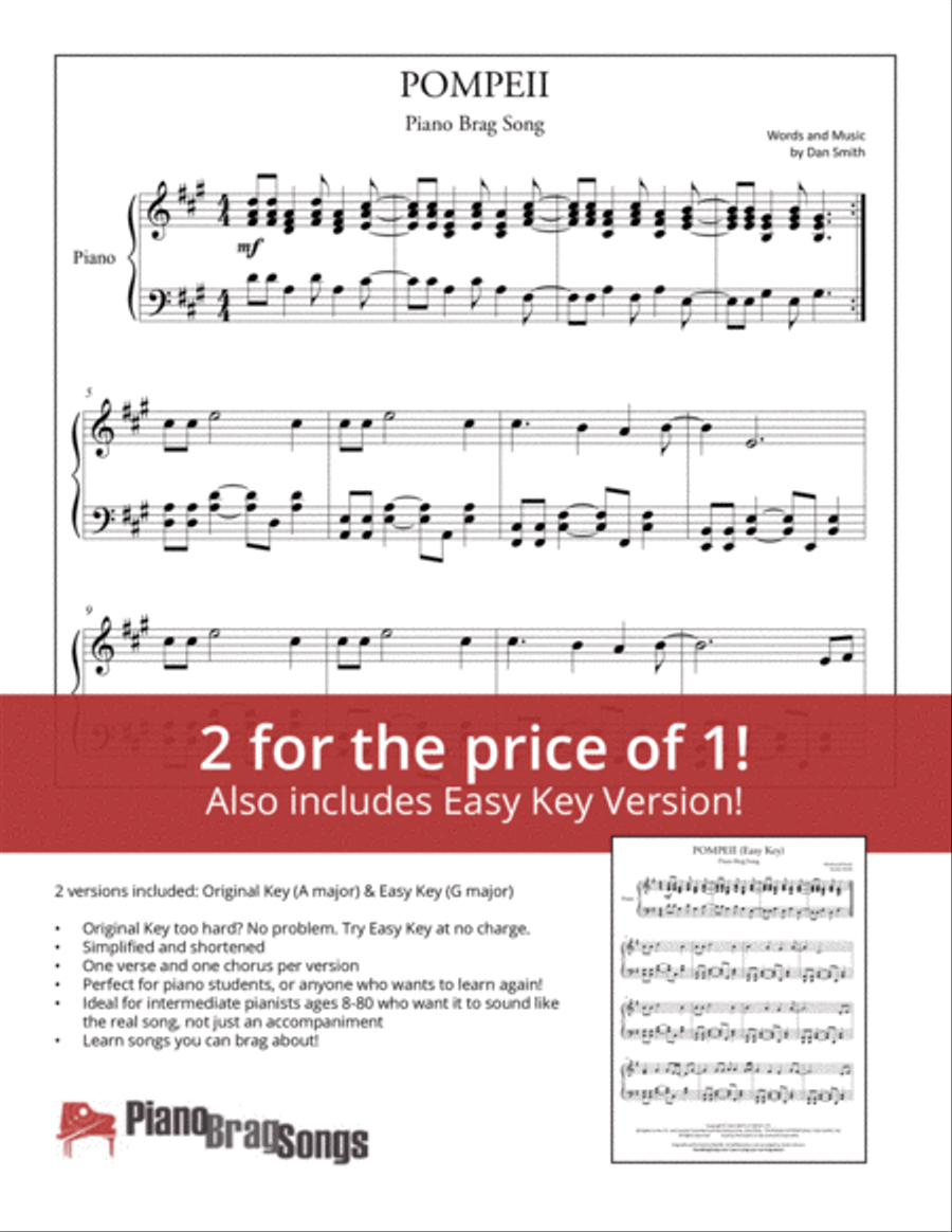 Pompeii Easy Piano scores gallery preview page 1