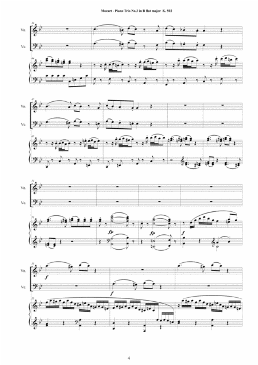 Mozart - Piano Trio No.3 in B flat K 502 for Violin, Cello and Piano Piano Trio scores gallery preview page 4