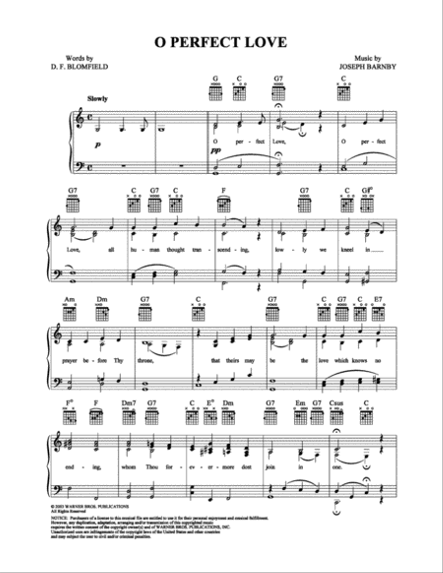 O Perfect Love O Perfect Love Piano, Vocal, Guitar scores gallery preview page 1