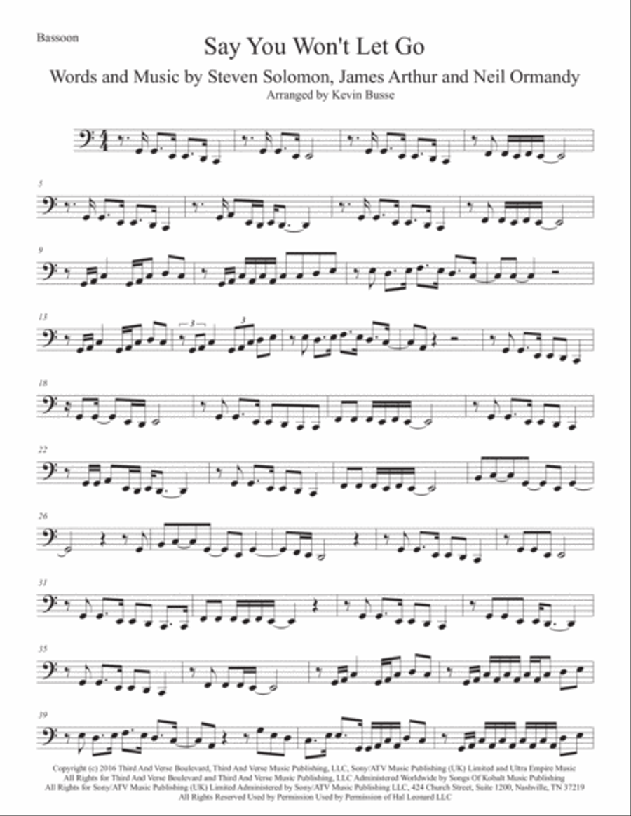 Say You Won't Let Go Say You Won't Let Go Bassoon Solo scores gallery preview page 1