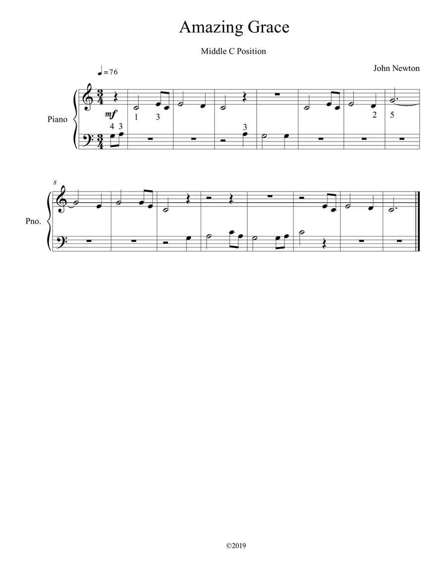 Amazing Grace (Middle C Position) Piano Method scores gallery preview page 1