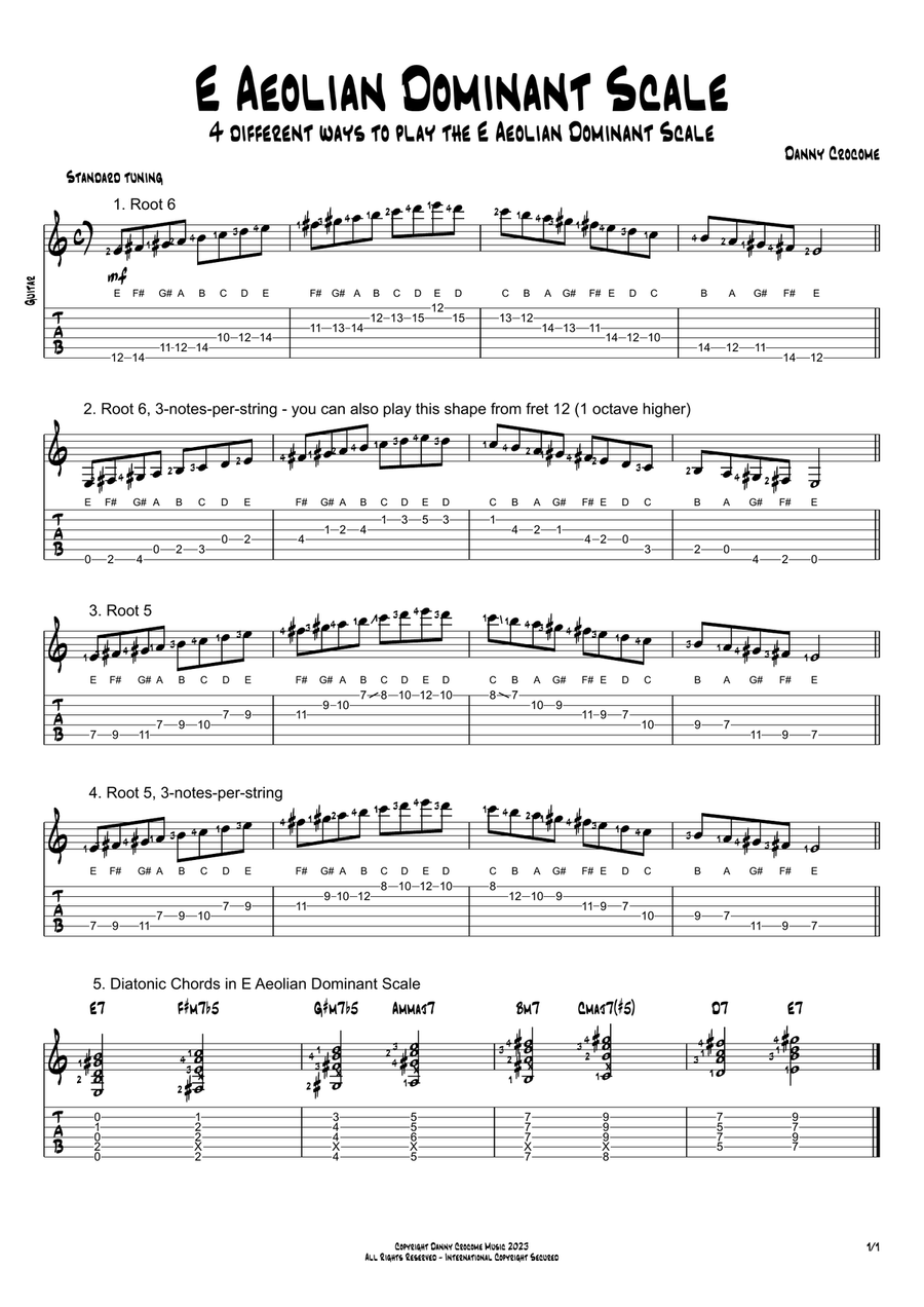 E Aeolian Dominant Scale (4 Ways to Play) Electric Guitar scores gallery preview page 1