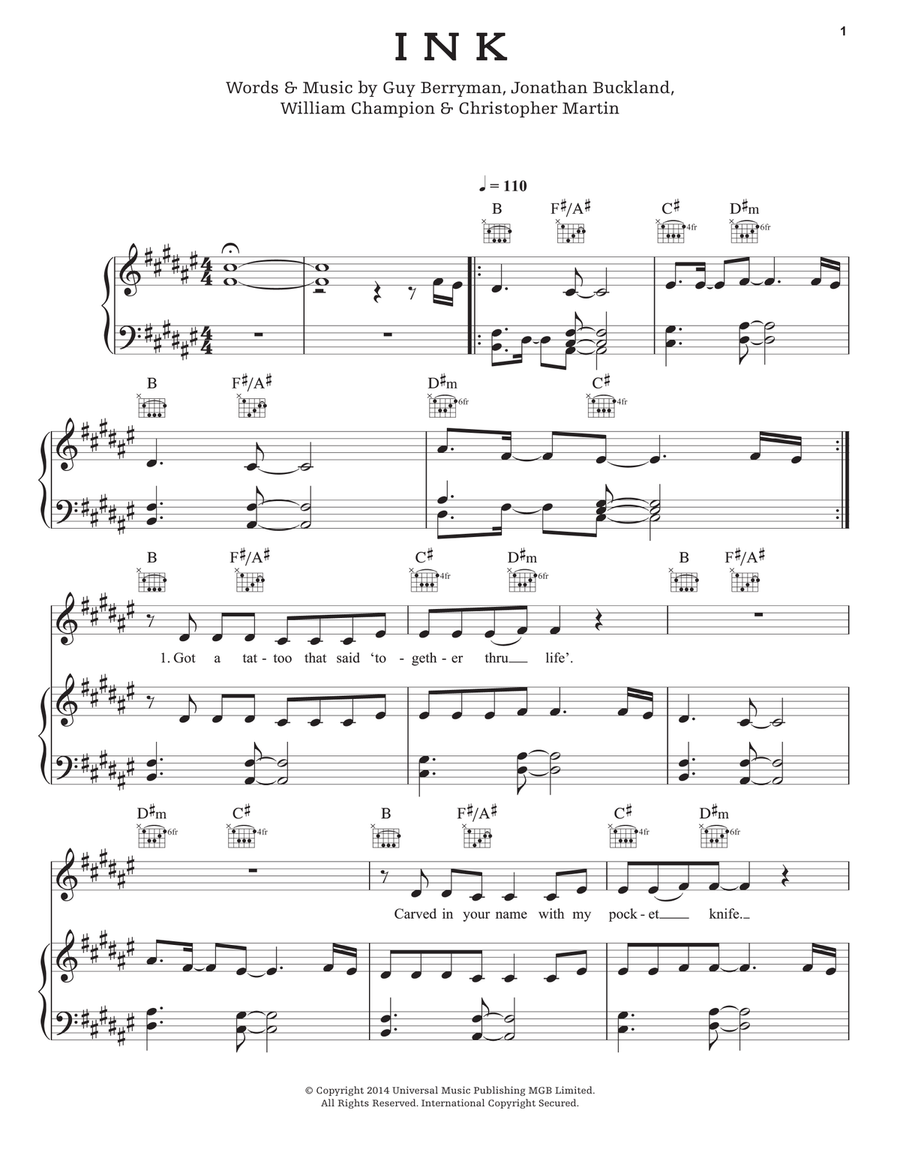 Ink Piano, Vocal, Guitar scores gallery preview page 1
