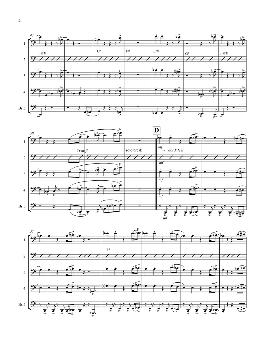 Xenomorphic Blues for 5 Trombones Quintet Brass Ensemble scores gallery preview page 4