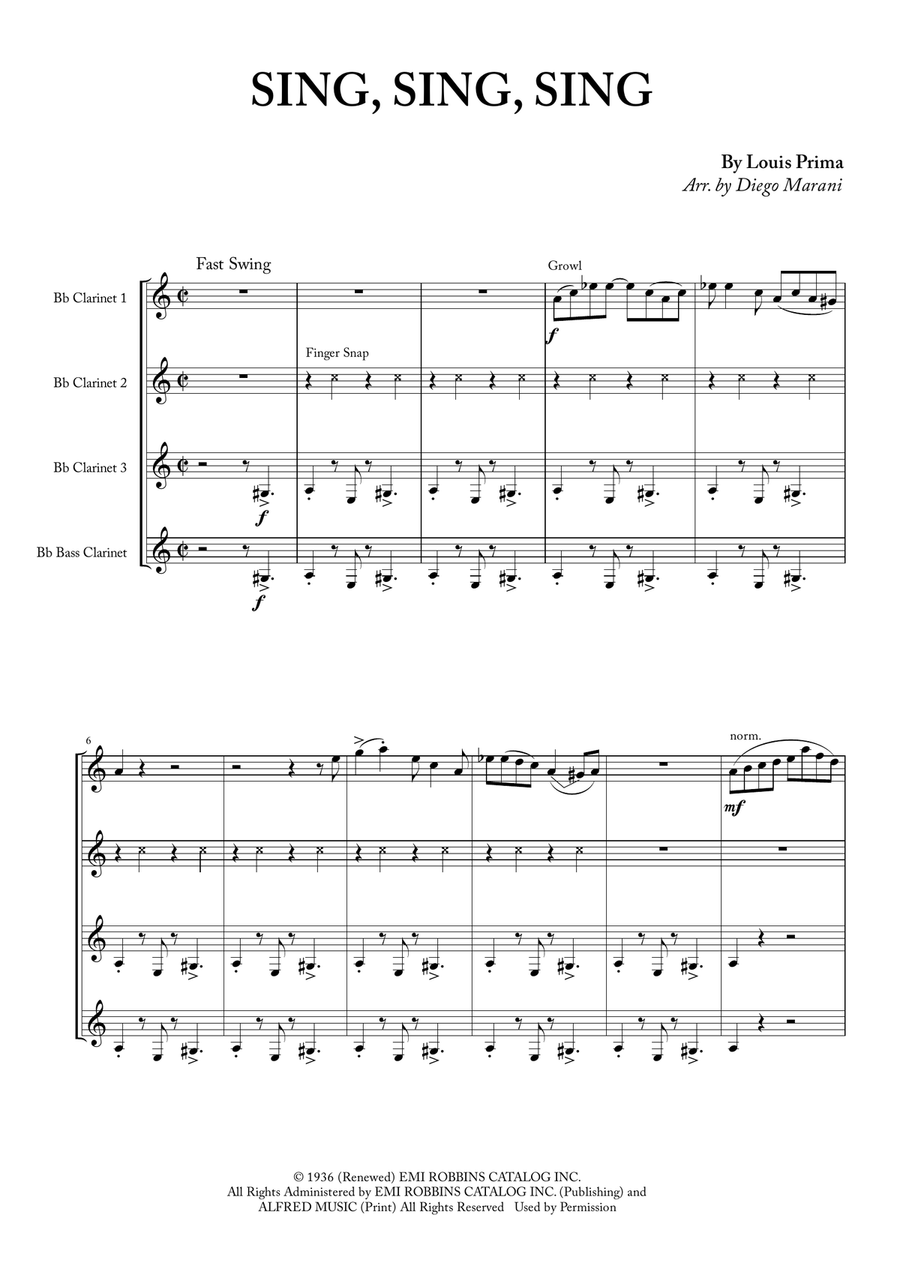 Sing, Sing, Sing Sing, Sing, Sing Woodwind Quartet scores gallery preview page 1