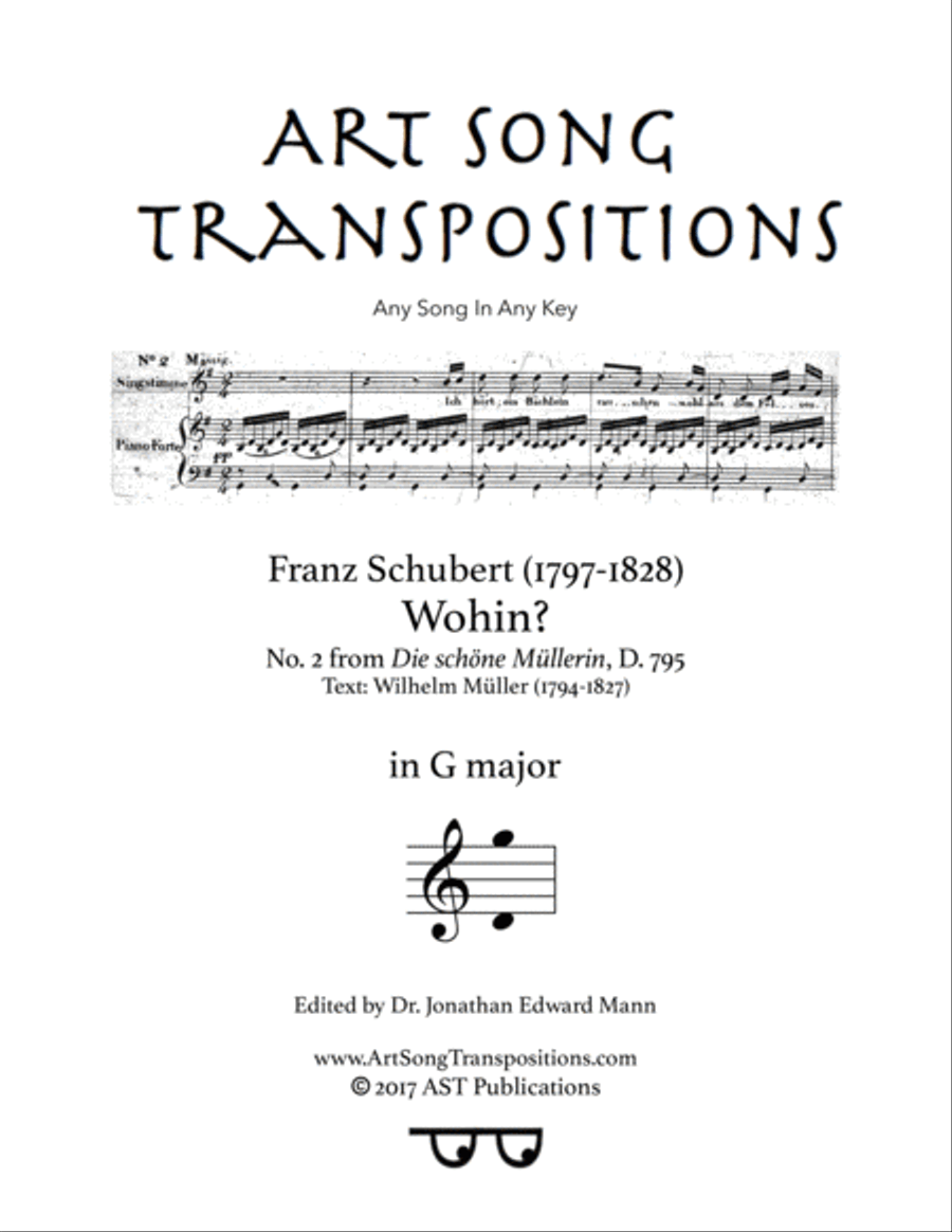 SCHUBERT: Wohin? D. 795 no. 2 (transposed to G major) Voice scores gallery preview page 1