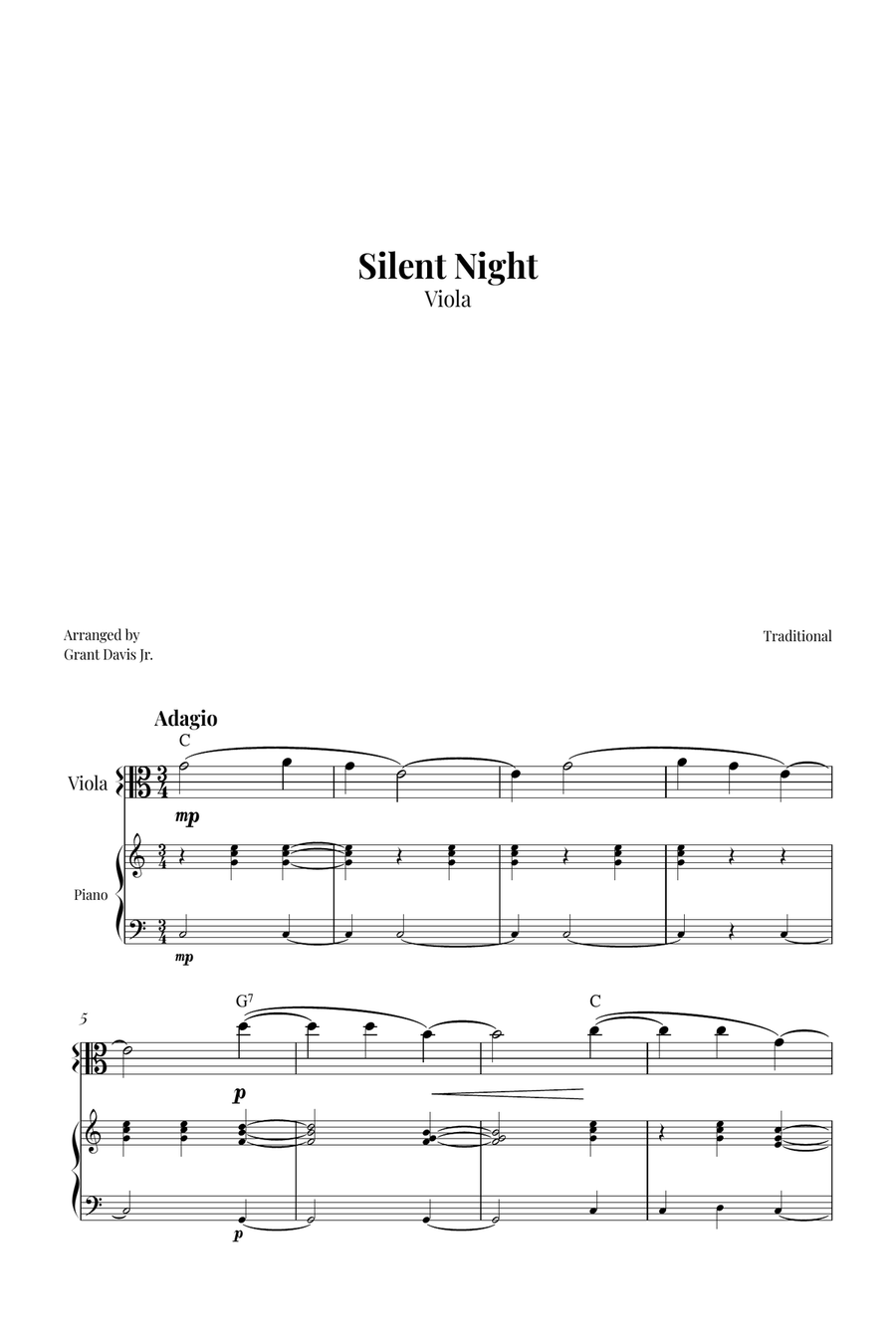 Silent Night Viola scores gallery preview page 1