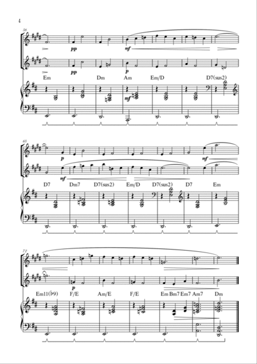 Gymnopédie no 1 | Clarinet in Bb Duet | Original Key | Chords | Piano accompaniment |Easy intermedia Clarinet Duet scores gallery preview page 4