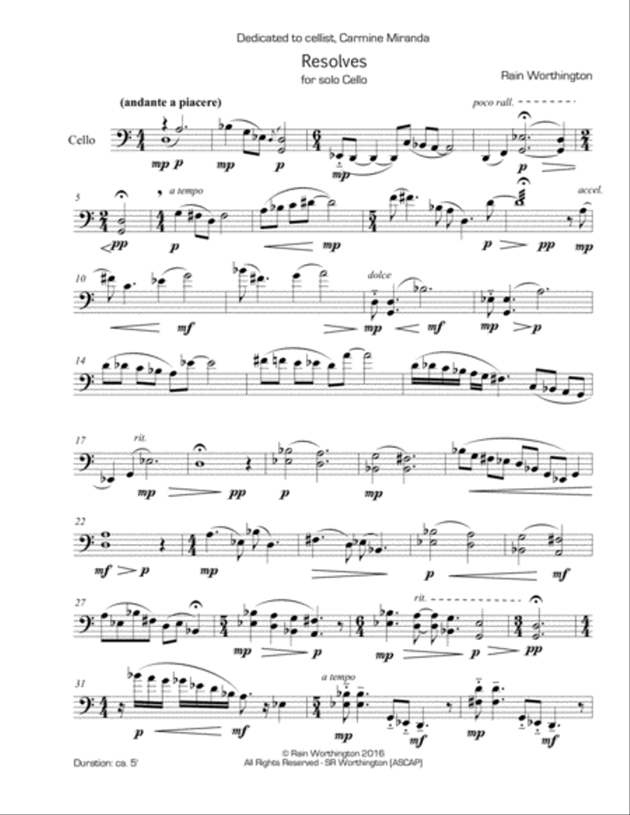Resolves – for solo cello Cello Solo scores gallery preview page 2