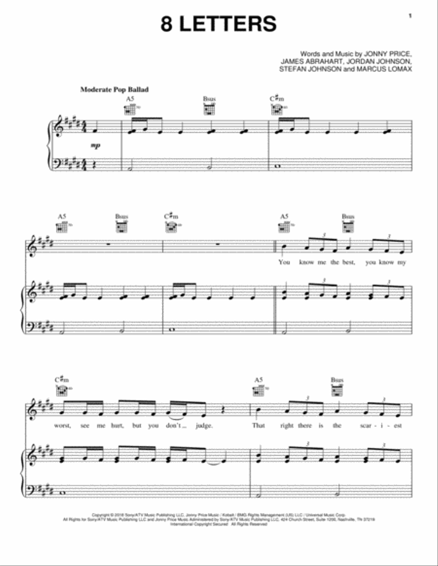 8 Letters Piano, Vocal, Guitar scores gallery preview page 1