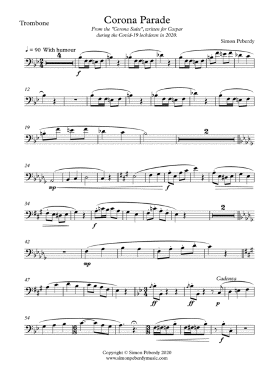 Corona Parade from the Corona Suite for Trombone and Piano by Simon Peberdy image number null