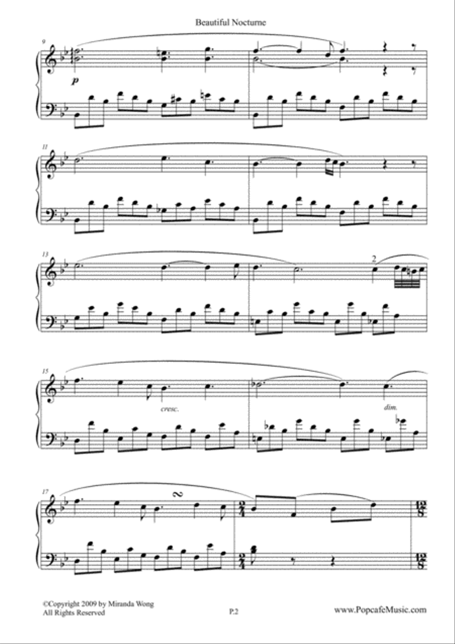 Beautiful Nocturne No.5 in Bb - Piano Solo 4-Part scores gallery preview page 2